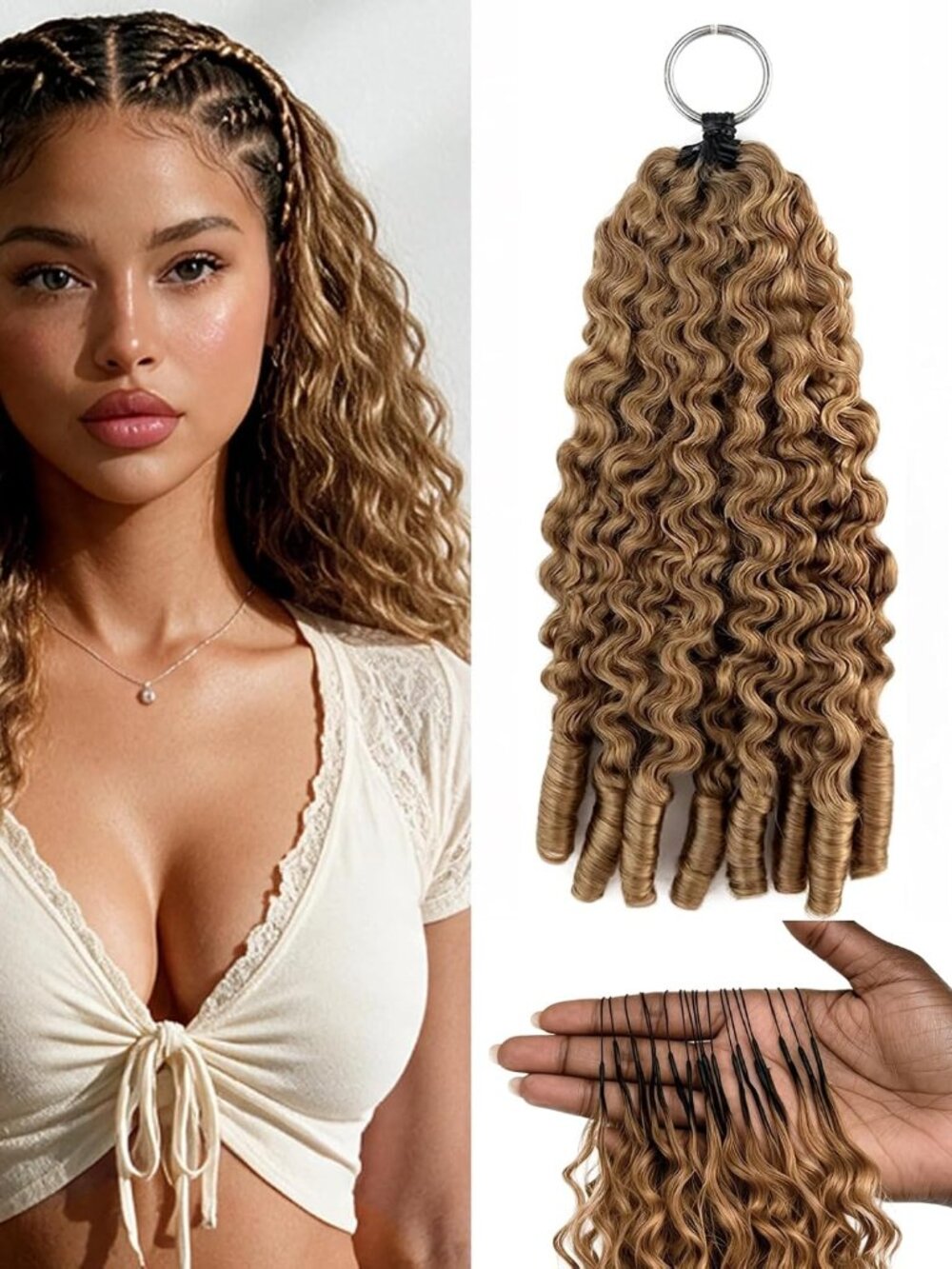 12" Burmese Curly Human Hair #27 Honey Blonde Pre Looped Crochet Extensions 50g